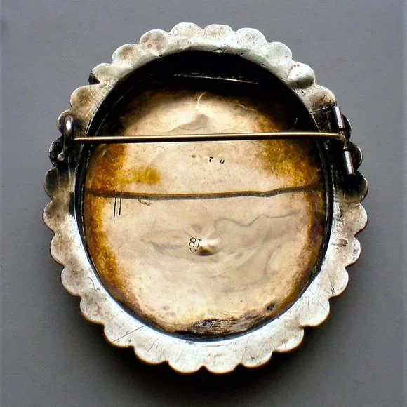 HUGE Antique Victorian 18K Gold Sterling Silver Cloisonne Enamel Brooch Pin 11 g